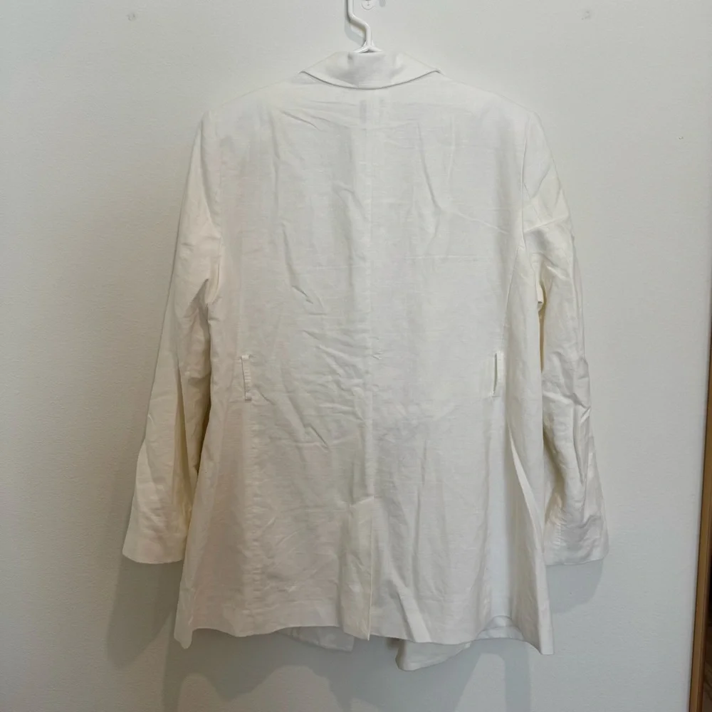 GAP Linen Blend White Double-Breasted Tie Waist Blazer - Picture 10 of 11